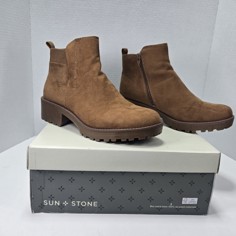 Sun + Stone Kandy Tan/Brown Chelsea Ankle Bootie Boots Women's Size 10
